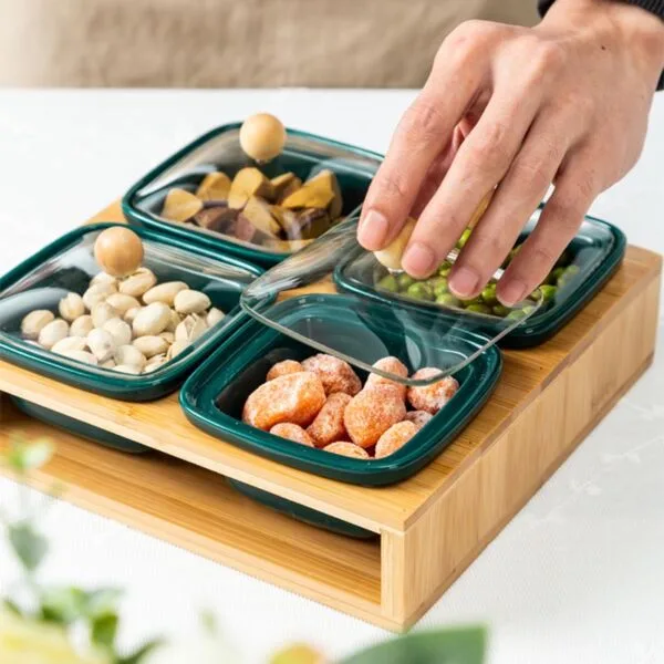 White Color Ceramic Firni Set with Wood Tray