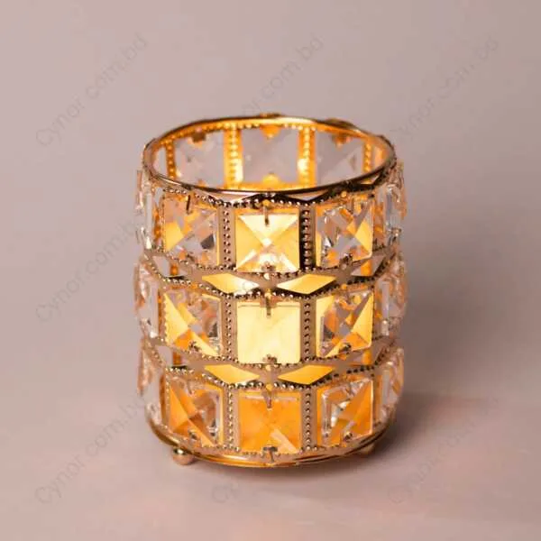 Diamond Cut Stone Design Circle Candle Holder