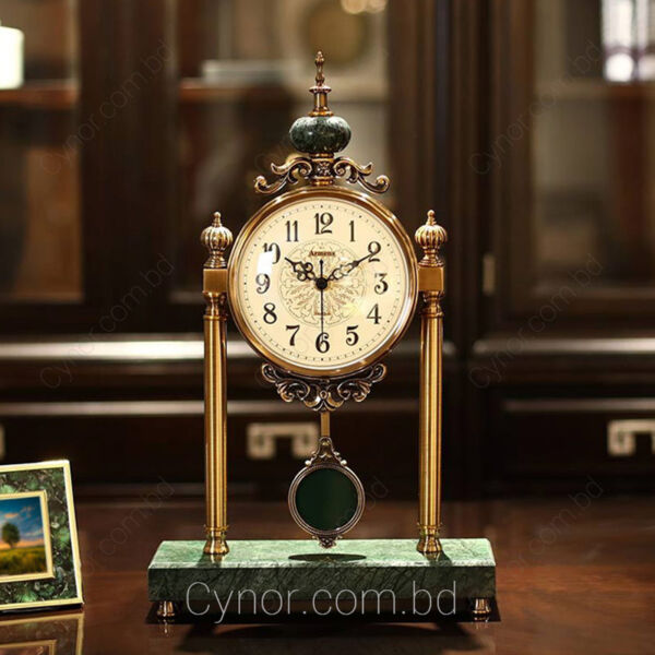 Luxury Royal Ornamental Table Clock – Golden Finish Green Marble Stand