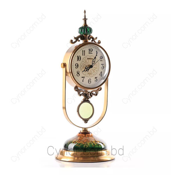 Luxury Desk Clock With Elegant Art On Base Cynor