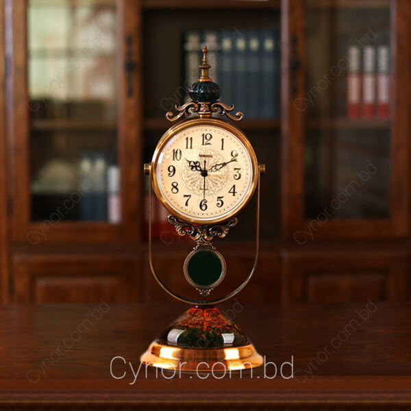 Luxury Desk Clock With Elegant Art On Base Cynor