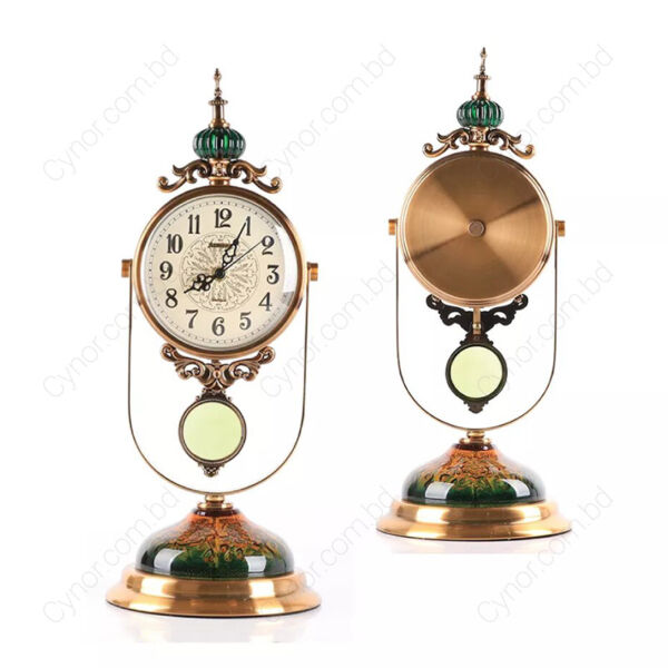Luxury Desk Clock With Elegant Art On Base Cynor