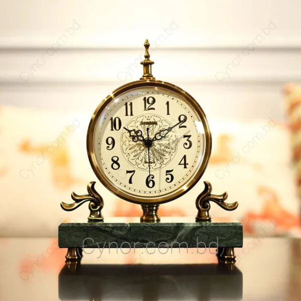 Luxury Vintage Design Table Clock – Golden Finish & Marble Stand