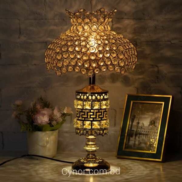 Golden Color Full Metal Body Crystal Stone Design Table Lamp
