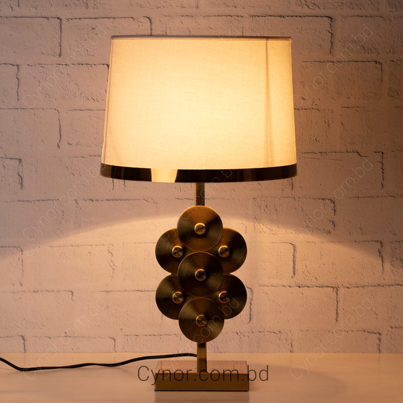 Table Lamp, White Shade, Faceted Brown Glass Body, Gold Metal Base main image 1