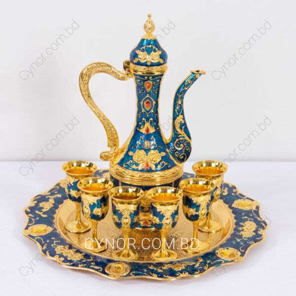 Blue and Golden Color Design 6 Cup 1 Jug 1 Plate Surai Set