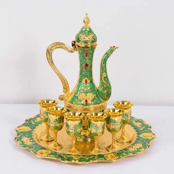 Green and Golden Color Design 6 Cup 1 Jug 1 Plate Surai Set