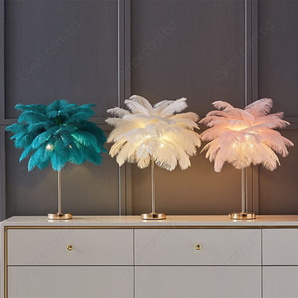 Bedside Desk Night Lamp LED Feather Table Lamp Lampshade for Bedroom