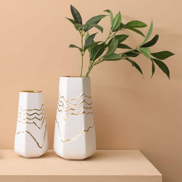 Luxury Ceramic Modern Vases for Home Decor with White and Gold Design