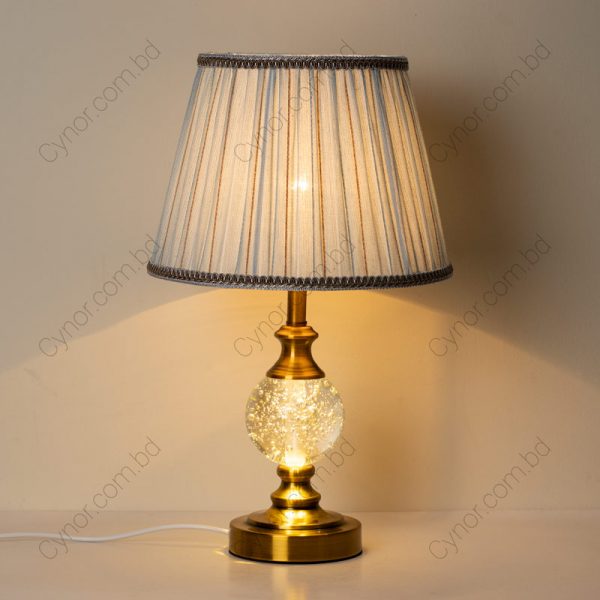 Golden Color Metal Body with Crystal Stone Design with Blue color Shade Table Lamp