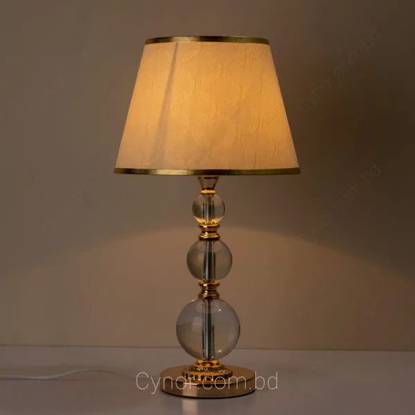 Golden Color Metal Body Three Layers Crystal Design Cream Color Shade Table Lamp