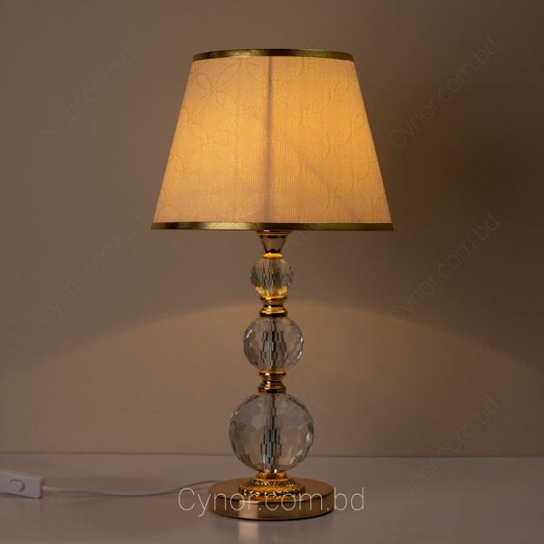 Golden Color Metal Body Three Layers Crystal Design Cream Color Shade Table Lamp