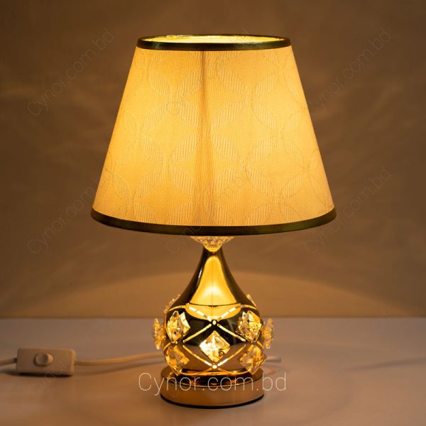 Golden Color Metal Body Crystal Stone Design Cream Color Shade Table Lamp