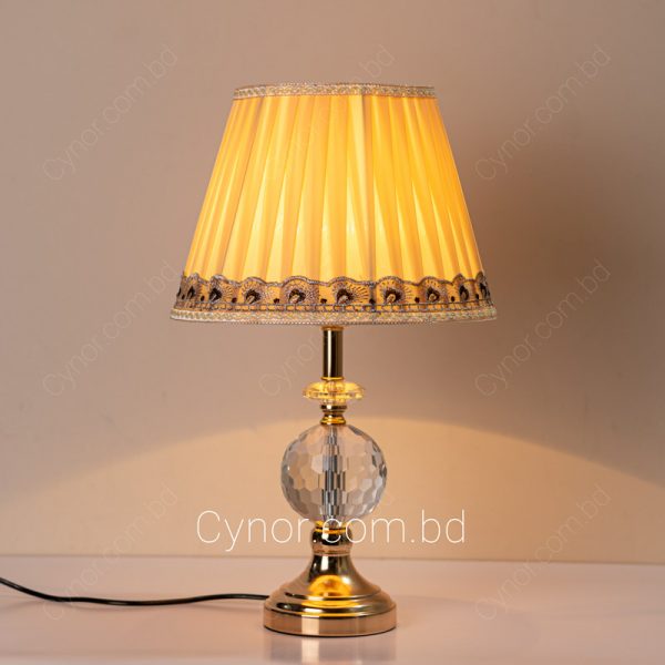 Golden Color Metal Body Crystal Design Cream Color Shade Table Lamp