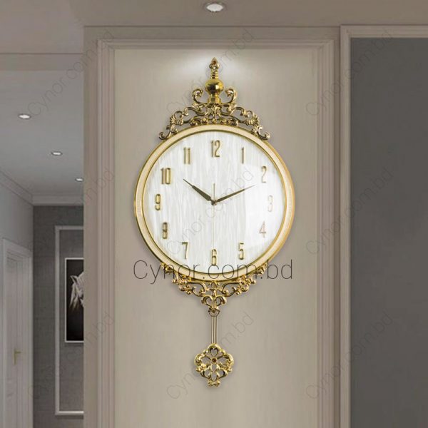 Golden Color Heavy Metal Body Pendulum Design Wall Clock