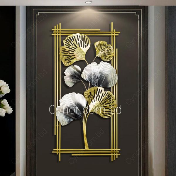 Metal Body Golden, Silver & Black Color Ginko Leaf Design Wall Decor