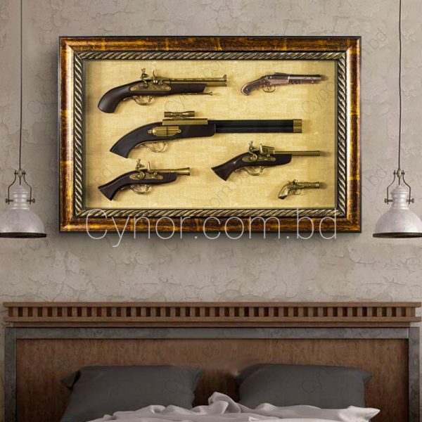 Wooden, Metal & Glass Frame Antique Decorative Replica G*ns Wall Frame Decor