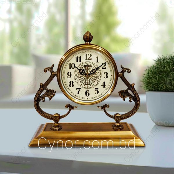 Very High Quality Full Metal Made Antique Golden Floral Design Dial Table Desk Clock