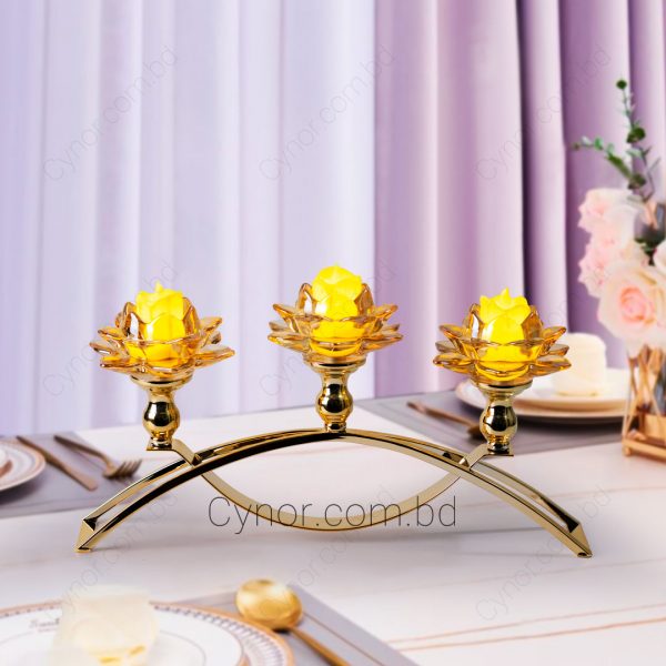 Golden Color Metal Body With Glass Design Candle Holder