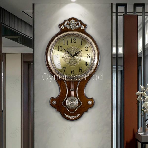 Very High Quality Wooden Body Metal Floral Design Pendulum Wall Clock