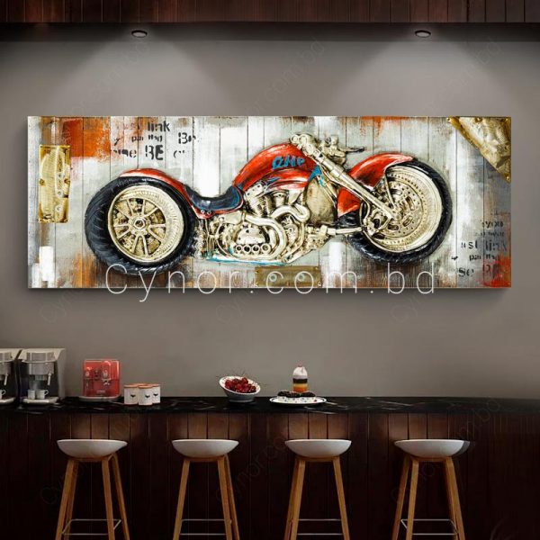 Wooden & Plastic Made Retro Vintage Style 3D Painting Motorcycle Wall Art Frame Decor