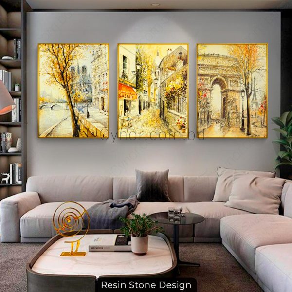 Metal Aluminium Frame Resin Stone Design Paris Scenery Wall Frame Decor Set