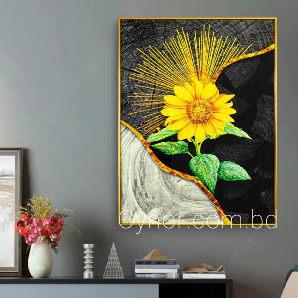 Metal Aluminium Frame Resin with Stone Design Abstract Flower Wall Frame Decor