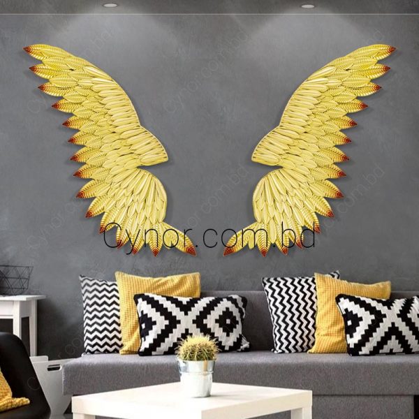Metal Made Golden & Maroon Color Wing Design Metal Wall Decor