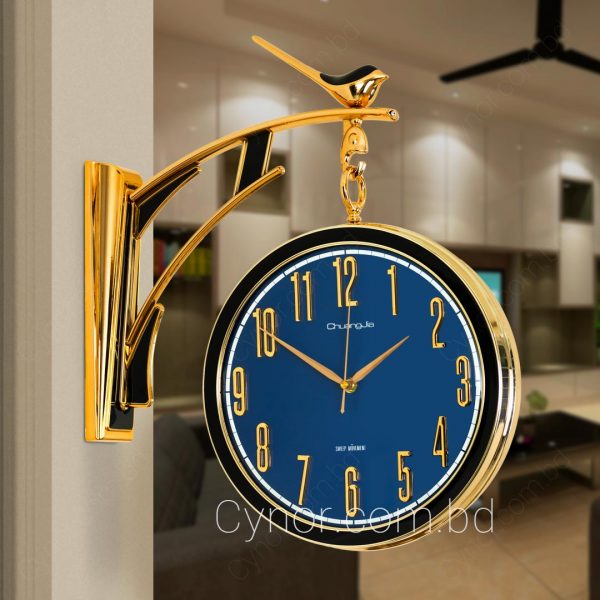 Fiber Body Golden Color Blue Dial Double Sided Station Wall Clock