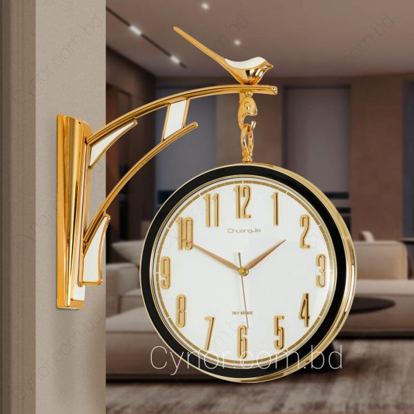 Fiber Body Golden Color White Dial Double Sided Station Wall Clock