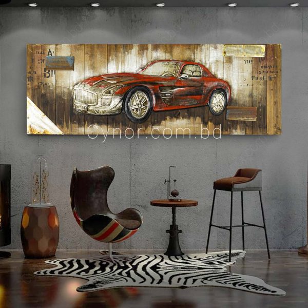 Wooden & Plastic Made Retro Vintage Style 3D Painting Sport Car Wall Art Frame Decor
