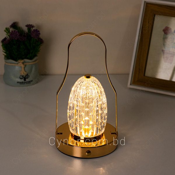 Golden Color Metal & Glass Body 1 in 3 Colors Rechargeable Table Lamp