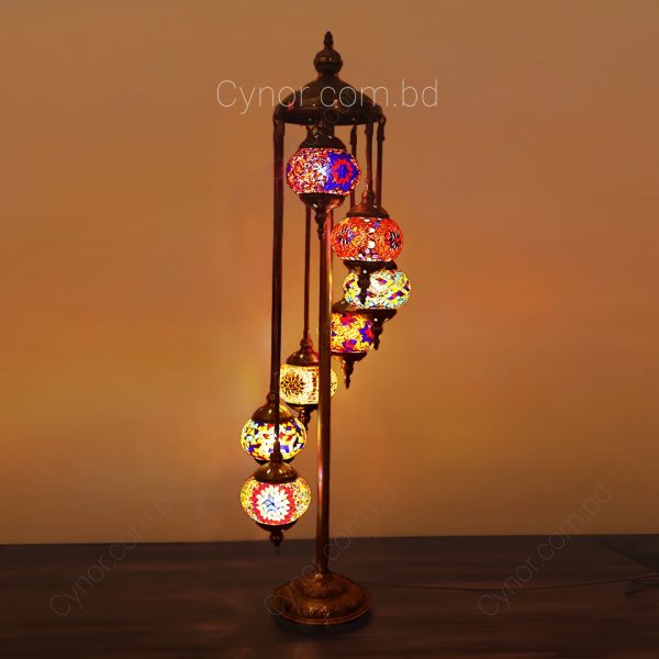7 Pieces Multicolor Mosaic Globes Turkish Moroccan Style Floor Lamp