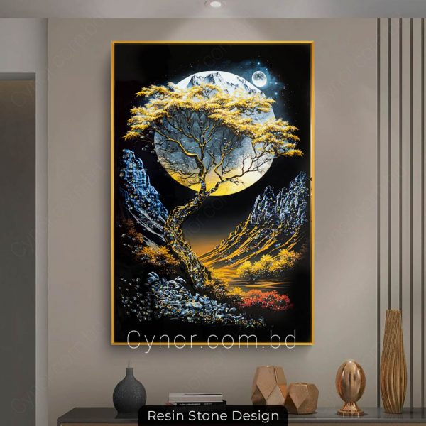 Metal Aluminium Frame Resin with Stone Design Abstract Nature Scenery Frame Decor