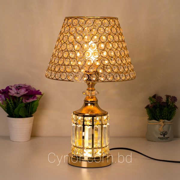 Golden Color Metal Body with Crystal Stone Design LED Table Lamp