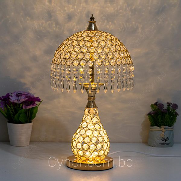 Golden Color Metal Body with Crystal Stone Design Double LED Table Lamp