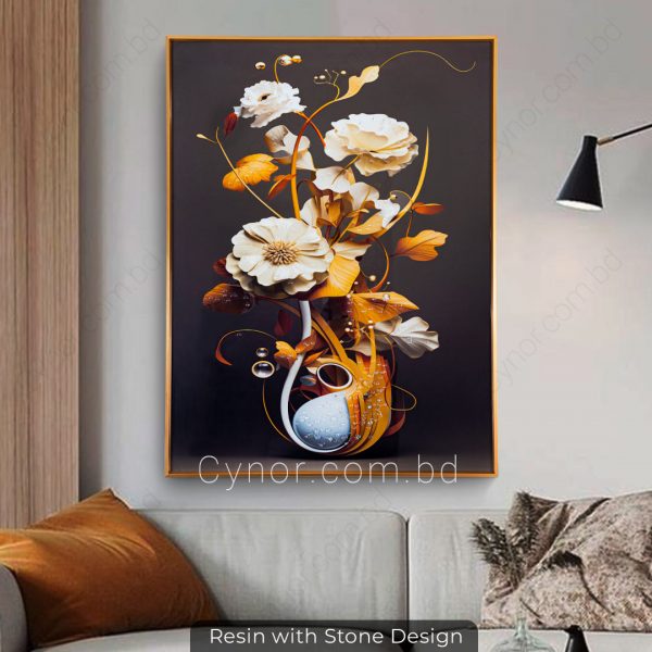 Metal Aluminium Frame Resin with Stone Design Abstract Plant Wall Frame Decor