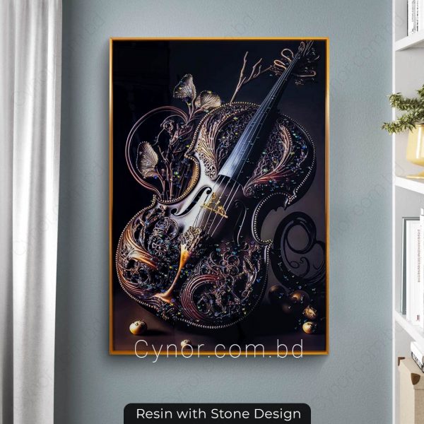 Metal Aluminium Frame Resin with Stone Design Abstract Guitar Wall Frame Decor