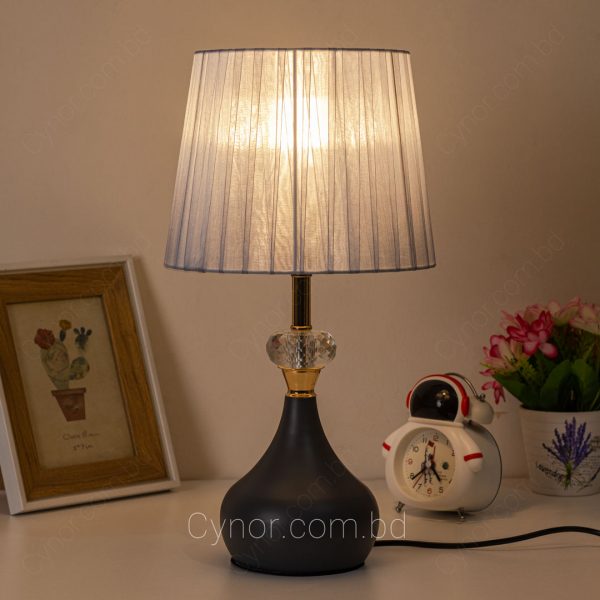 Ash Color Metal Body with Crystal Stone Design Ash Color Cloth Shade Table Lamp