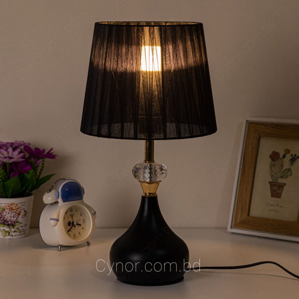 Black Color Metal Body with Crystal Stone Design Black Color Cloth Shade Table Lamp