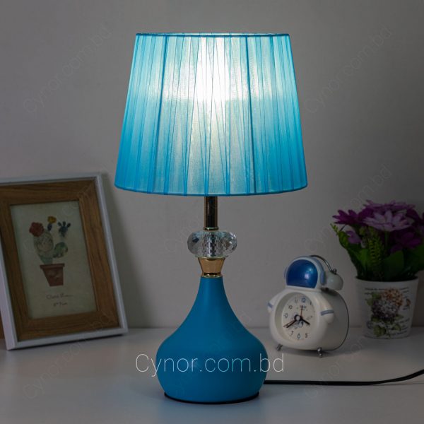 Blue Color Metal Body with Crystal Stone Design Blue Color Cloth Shade Table Lamp