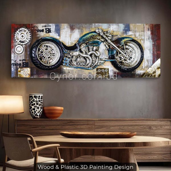 Wooden and Plastic Made Retro Vintage Style 3D Painting Motorcycle Wall Art Frame Decor