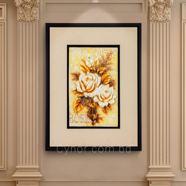 High Quality Fibre Design Texture Wooden Frame Rose Flower Wall Frame Decor