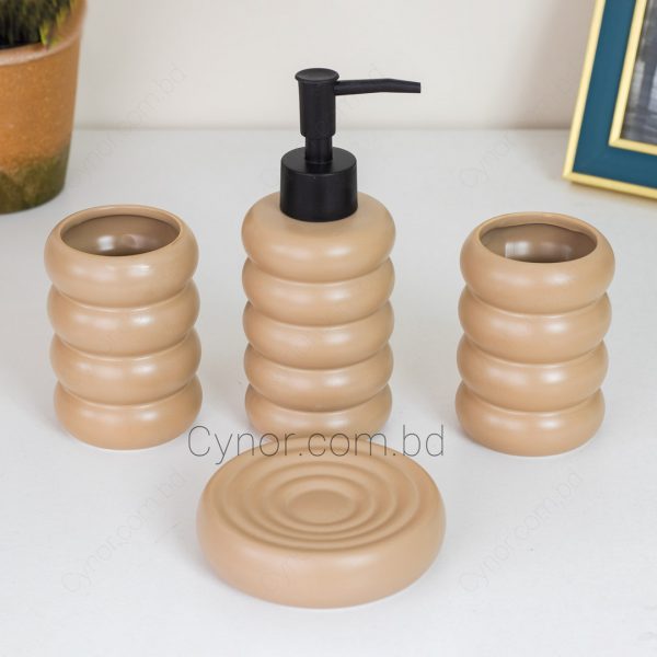Ceramic Made Design Brown Color 4 Pieces Bathroom Set