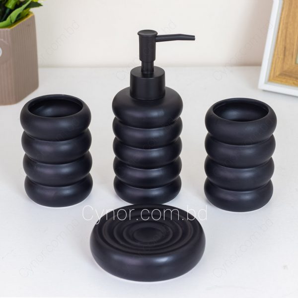 Ceramic Made Design Black Color 4 Pieces Bathroom Set