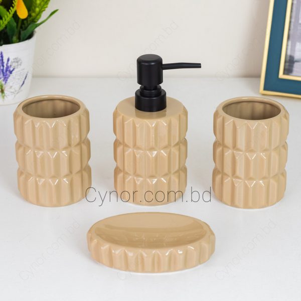 Ceramic Made Design Brown Color 4 Pieces Bathroom Set