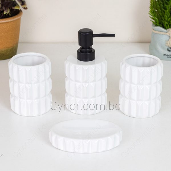 Ceramic Made Design White Color 4 Pieces Bathroom Set