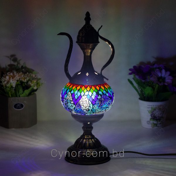 Blue, Red, Green Color Glass Design Mosaic Turkish Jug Style Table Lamp