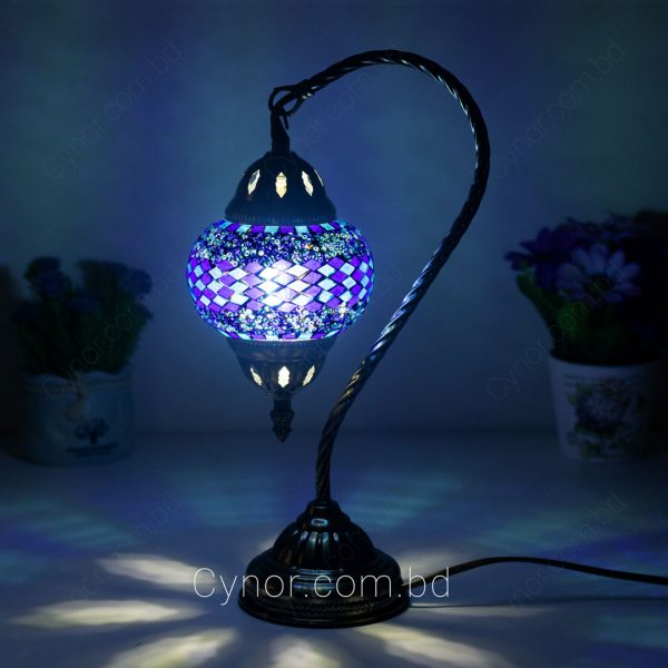Metal Body Mosaic & Glass Stone Made Blue Color Bracket Turkish Table Lamp