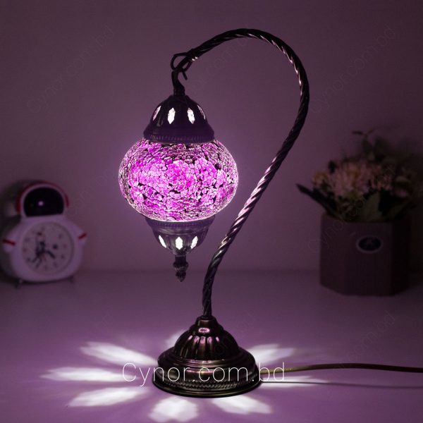 Metal Body Mosaic & Glass Stone Made Pink Color Bracket Turkish Table Lamp